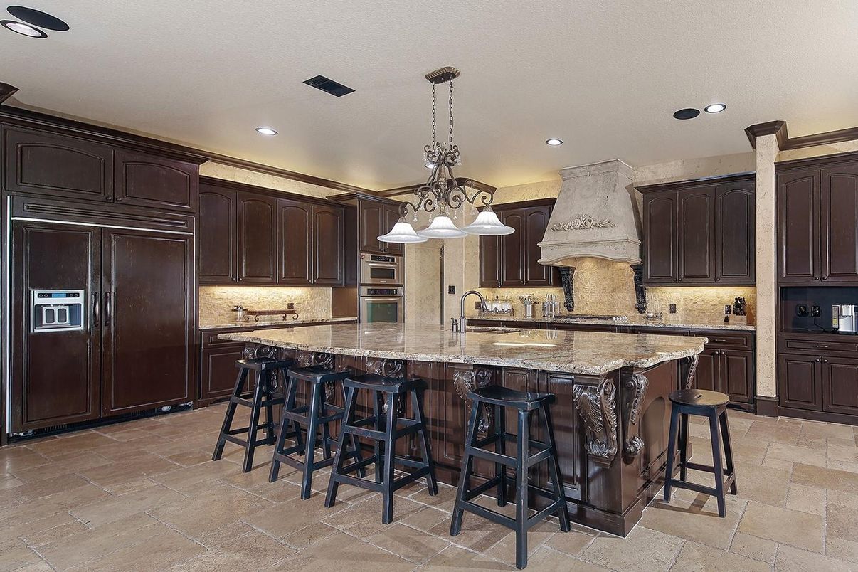Chandelier, Interior, Kitchen, Pendant Lights, Recessed Lighting, Stainless Steel Appliances
