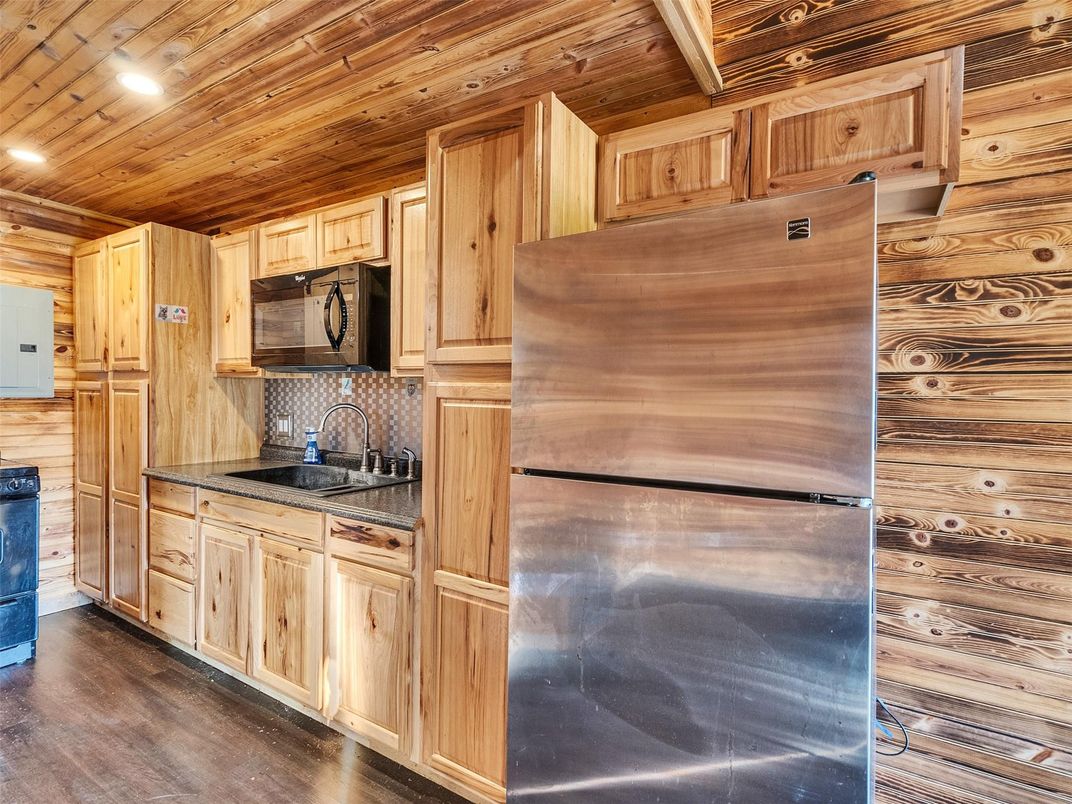 Interior, Kitchen, Recessed Lighting, Wooden Ceilings, Wood Texture Flooring, Wooden Walls