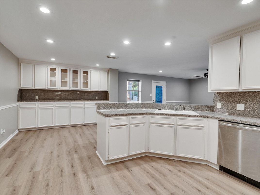Interior, Kitchen, Recessed Lighting, Wood Texture Flooring