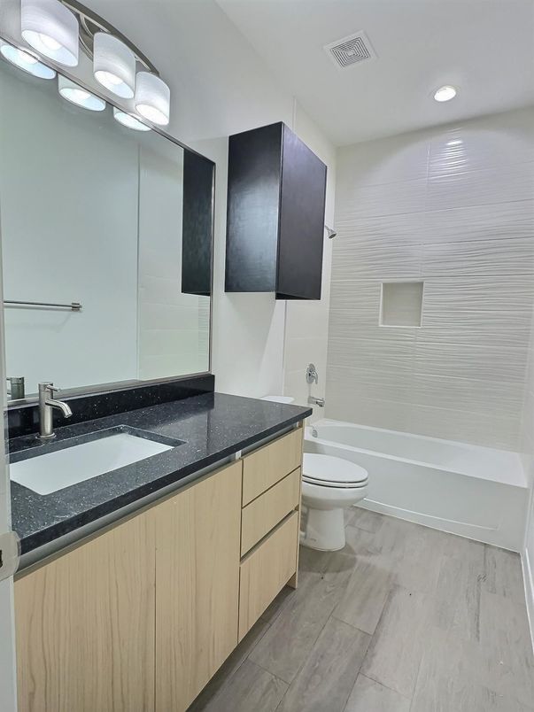 Bathroom, Interior, Recessed Lighting, Wood Texture Flooring