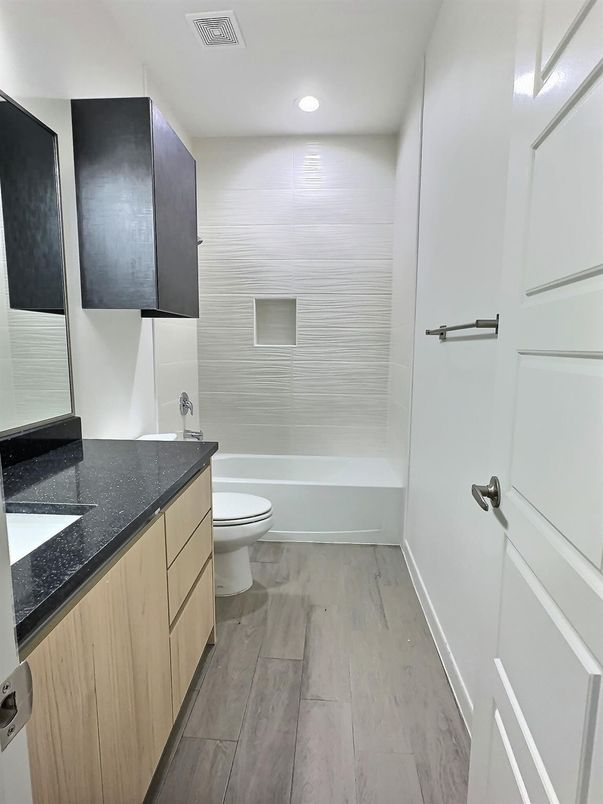Bathroom, Interior, Recessed Lighting, Wood Texture Flooring