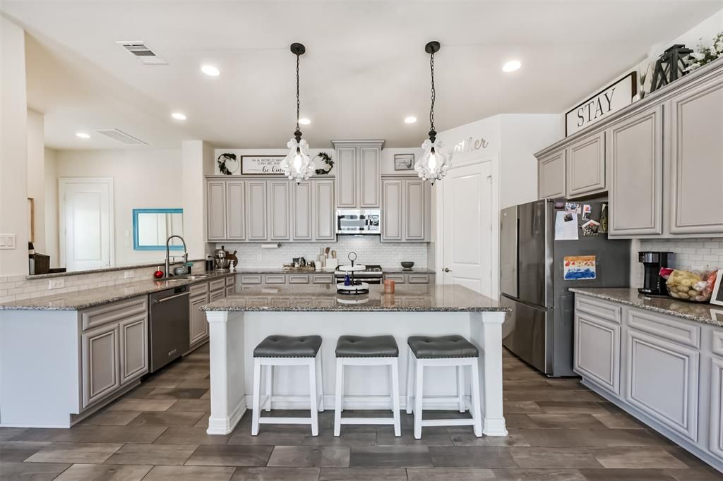 Interior, Kitchen, Pendant Lights, Recessed Lighting, Wood Texture Flooring