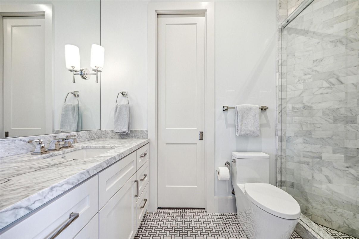 Bathroom, Glass Shower, Interior, Marble Walls