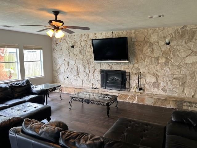 Fireplace, Interior, Living room, Stone Walls, Wood Texture Flooring