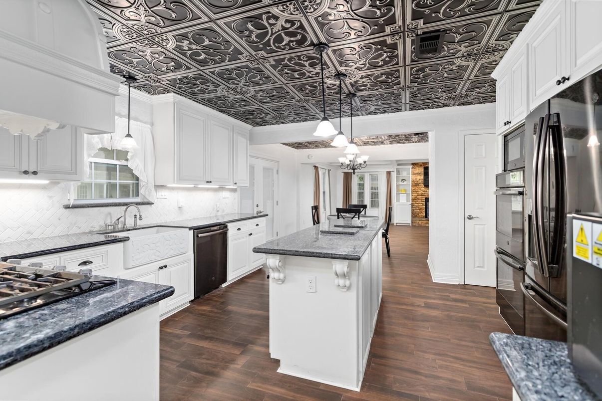 Interior, Kitchen, Pendant Lights, Stainless Steel Appliances, Wood Texture Flooring