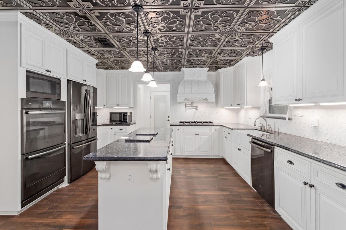 Interior, Kitchen, Pendant Lights, Stainless Steel Appliances, Wood Texture Flooring