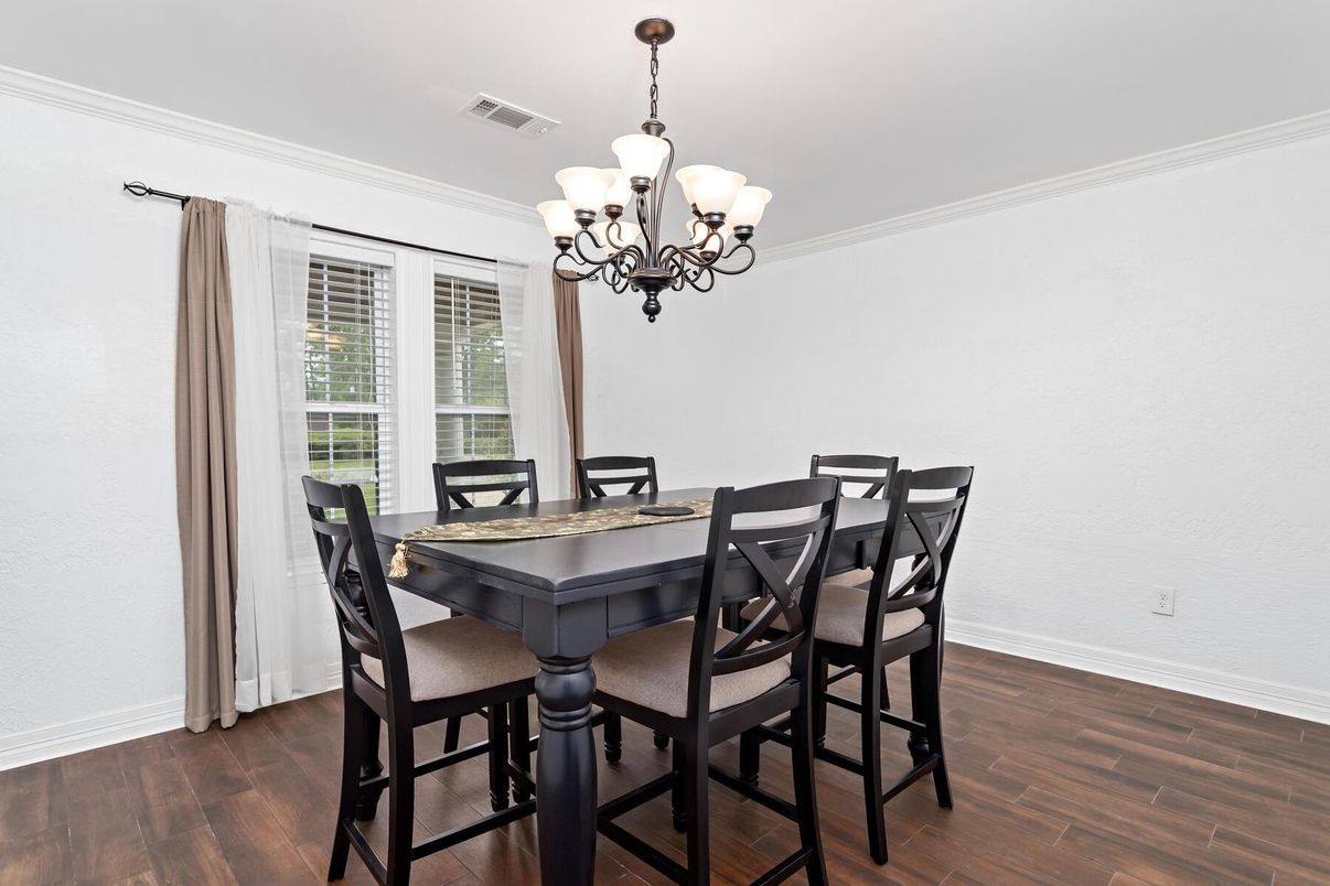 Chandelier, Dining room, Interior, Wood Texture Flooring