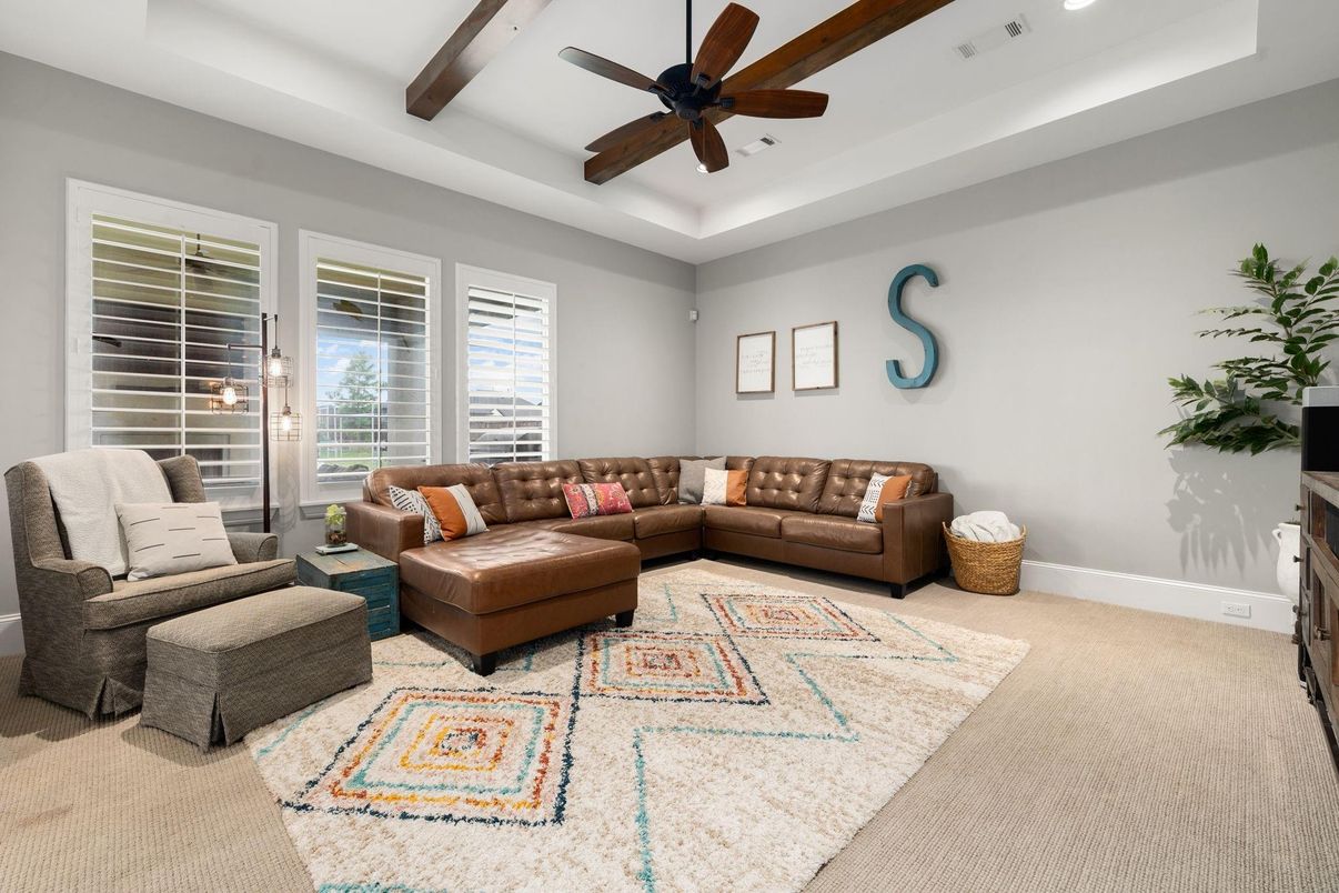 Interior, Living room, Recessed Lighting, Wooden Beams