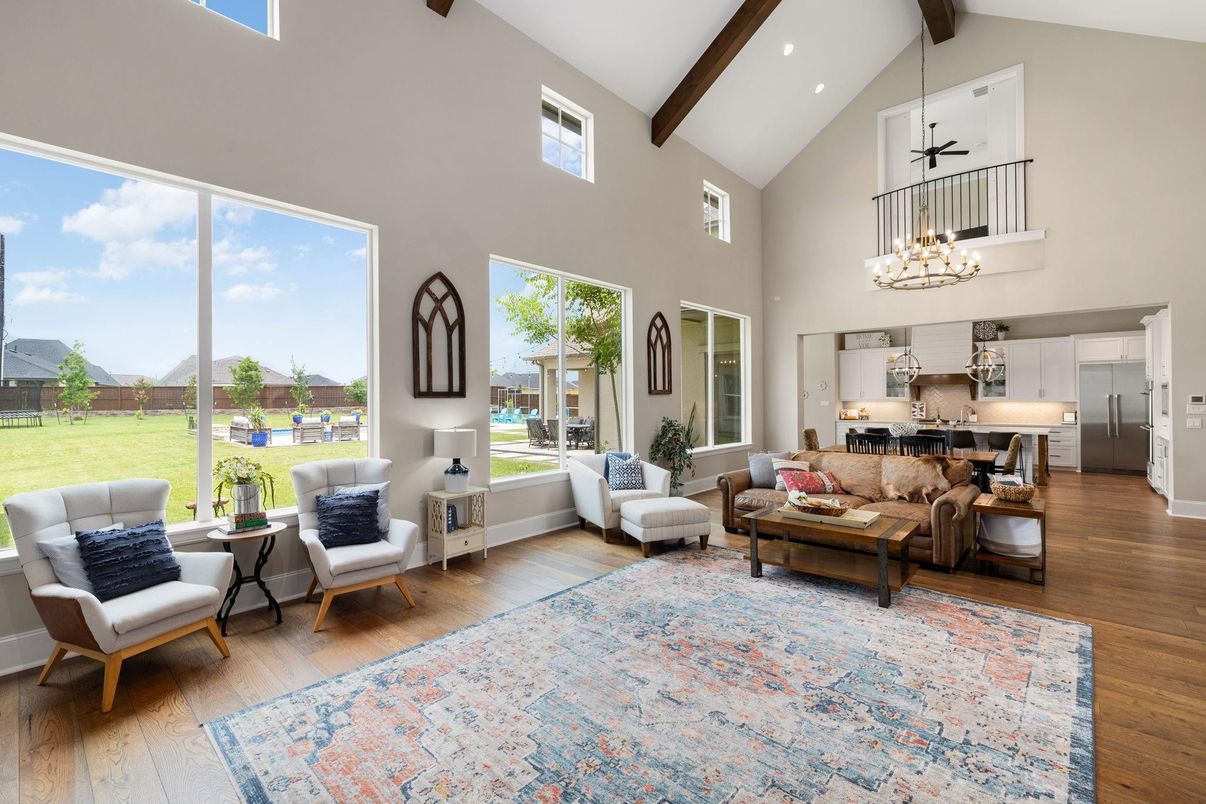 Interior, Kitchen, Living room, Pendant Lights, Recessed Lighting, Wooden Beams, Wood Texture Flooring