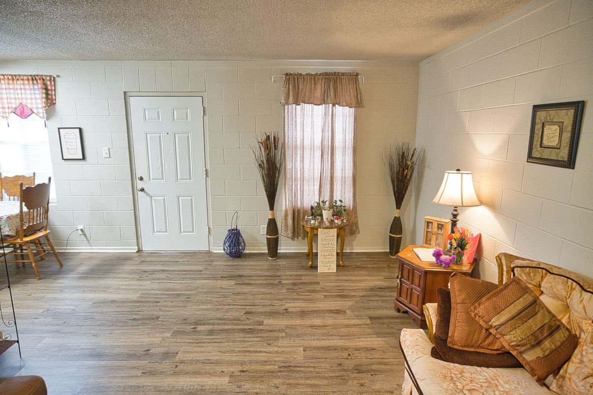 Interior, Stone Walls, Wood Texture Flooring