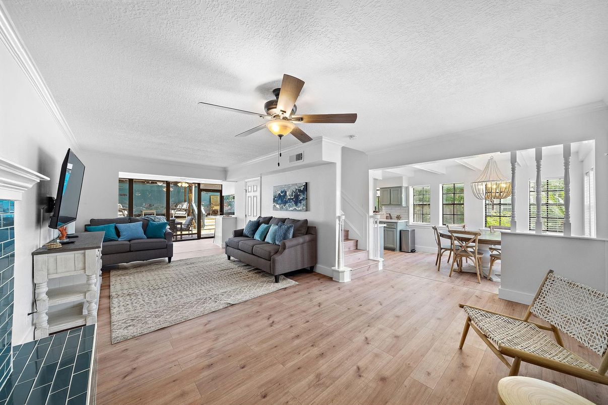 Chandelier, Dining room, Fireplace, Interior, Living room, Wood Texture Flooring