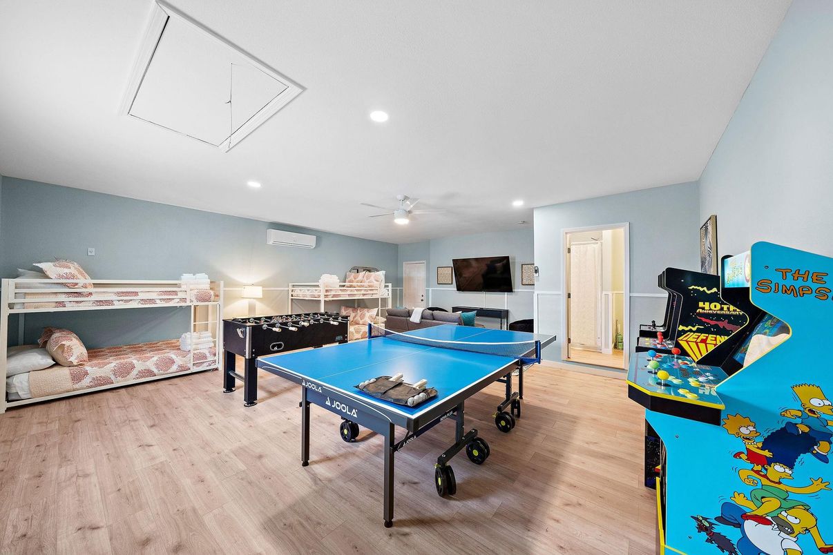 Game Room, Interior, Recessed Lighting, Wood Texture Flooring