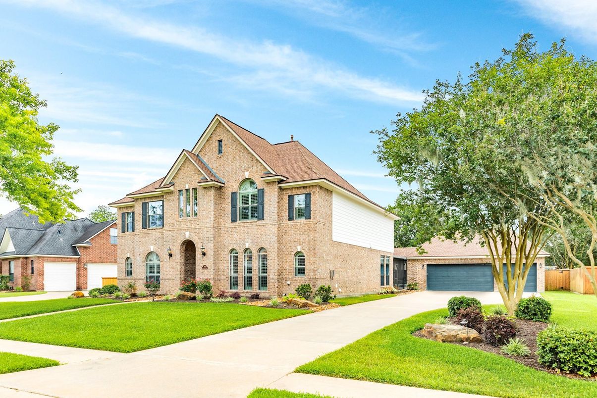Attached, Backyard, Detached Garage, Exterior, Facade, Brick Facade, French Provincial