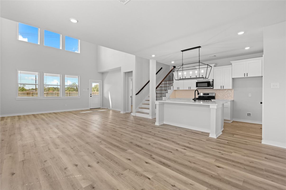 Interior, Kitchen, Pendant Lights, Recessed Lighting, Wood Texture Flooring