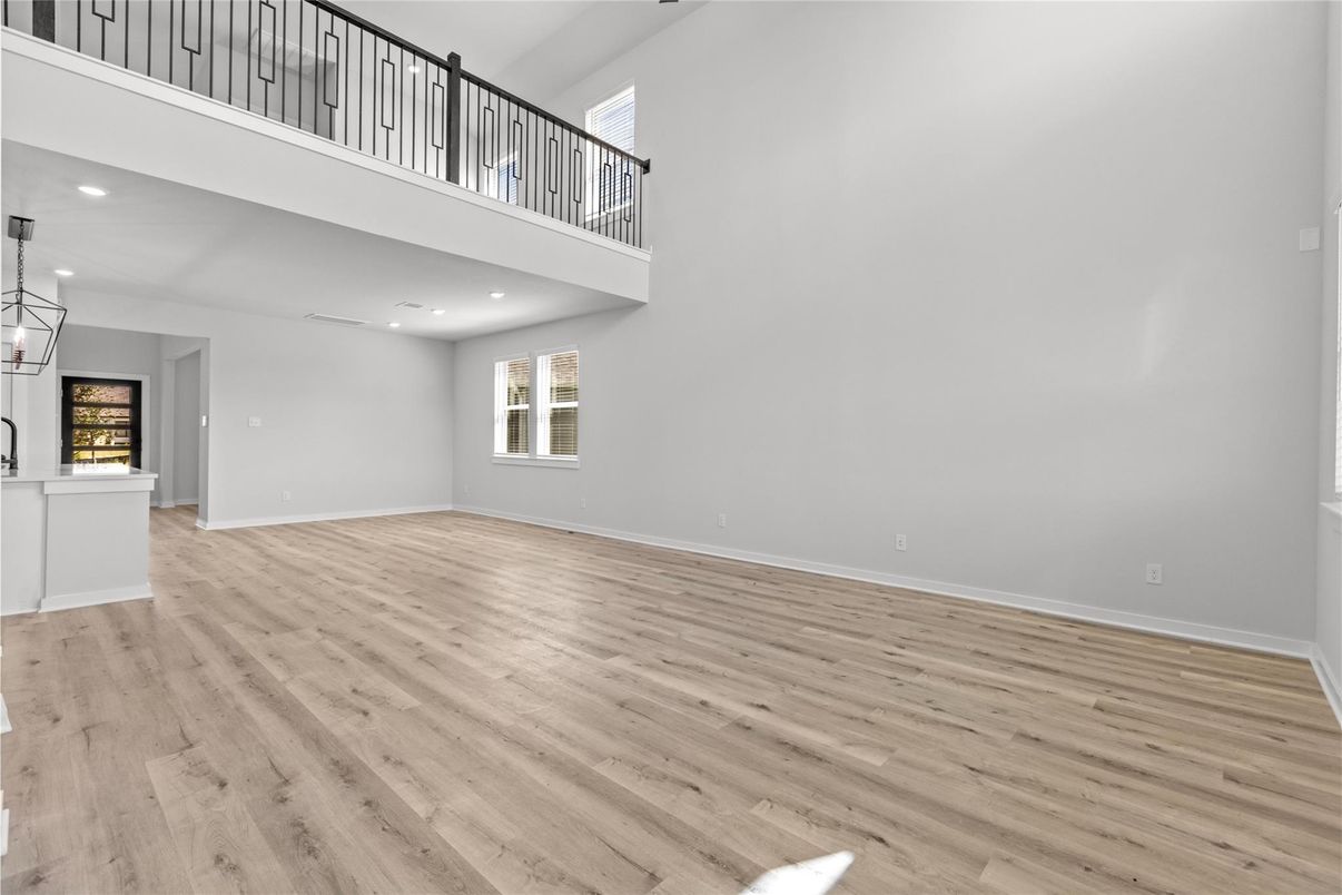 Empty room, Interior, Pendant Lights, Recessed Lighting, Wood Texture Flooring