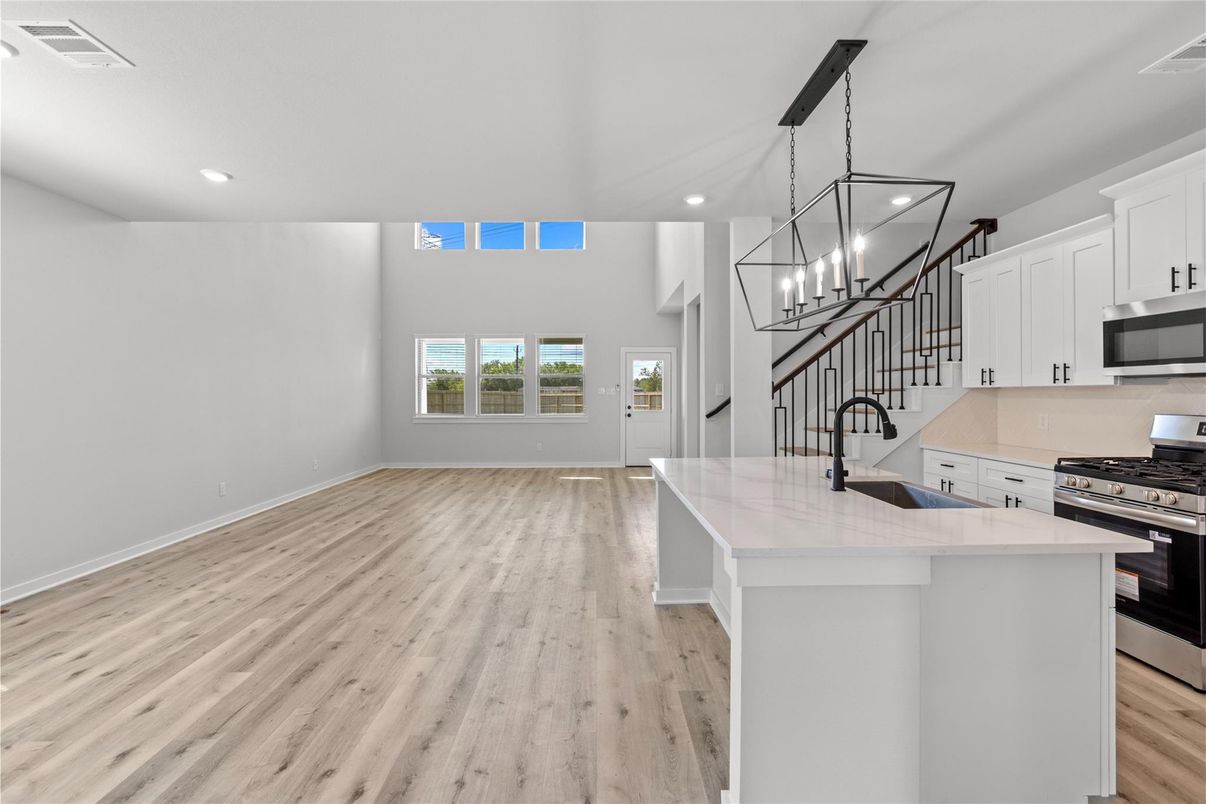 Interior, Kitchen, Pendant Lights, Recessed Lighting, Wood Texture Flooring