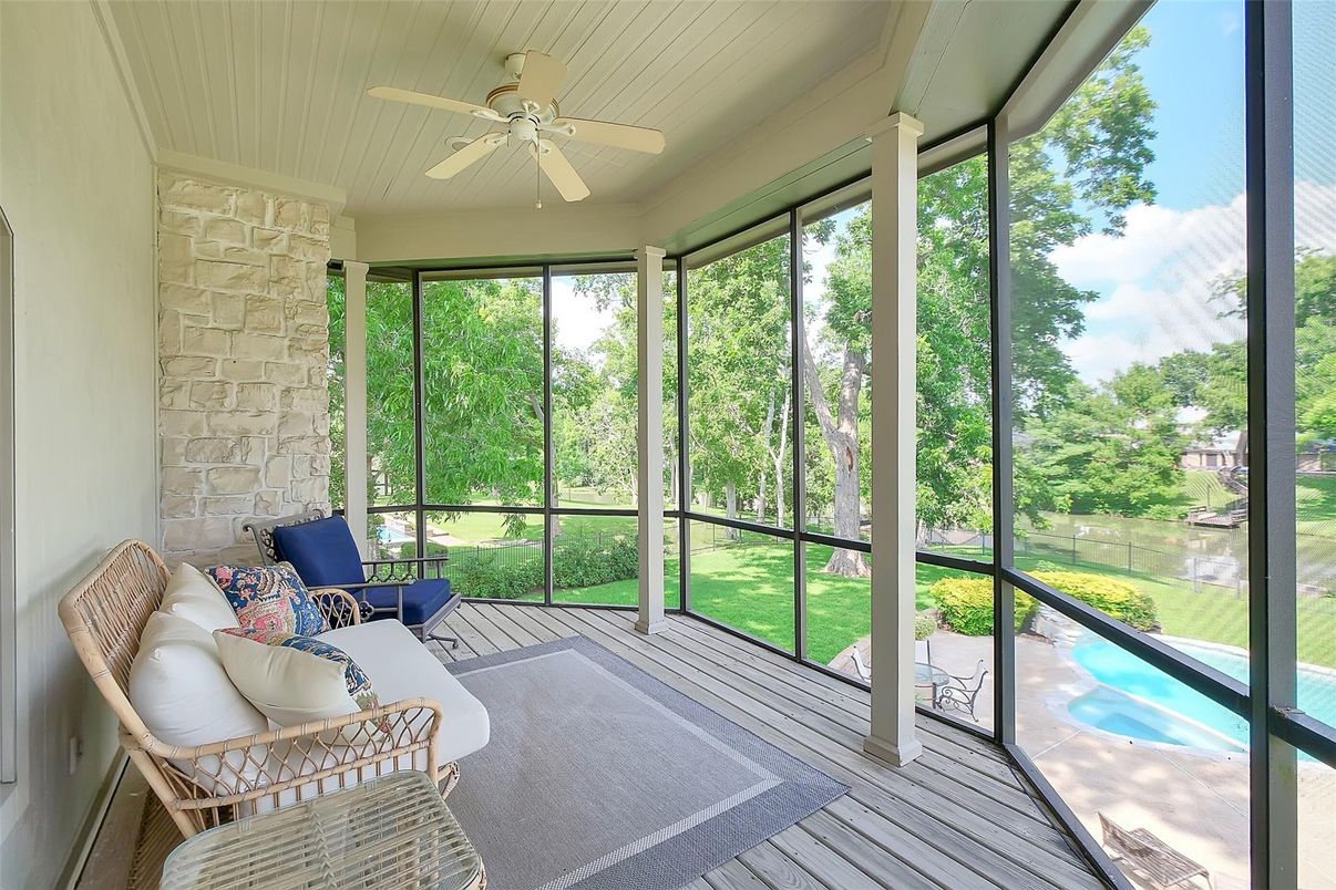 Interior, Stone Walls, Sun Room, Wood Texture Flooring