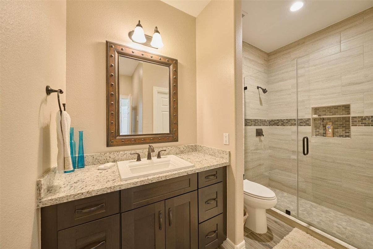 Bathroom, Glass Shower, Interior, Recessed Lighting