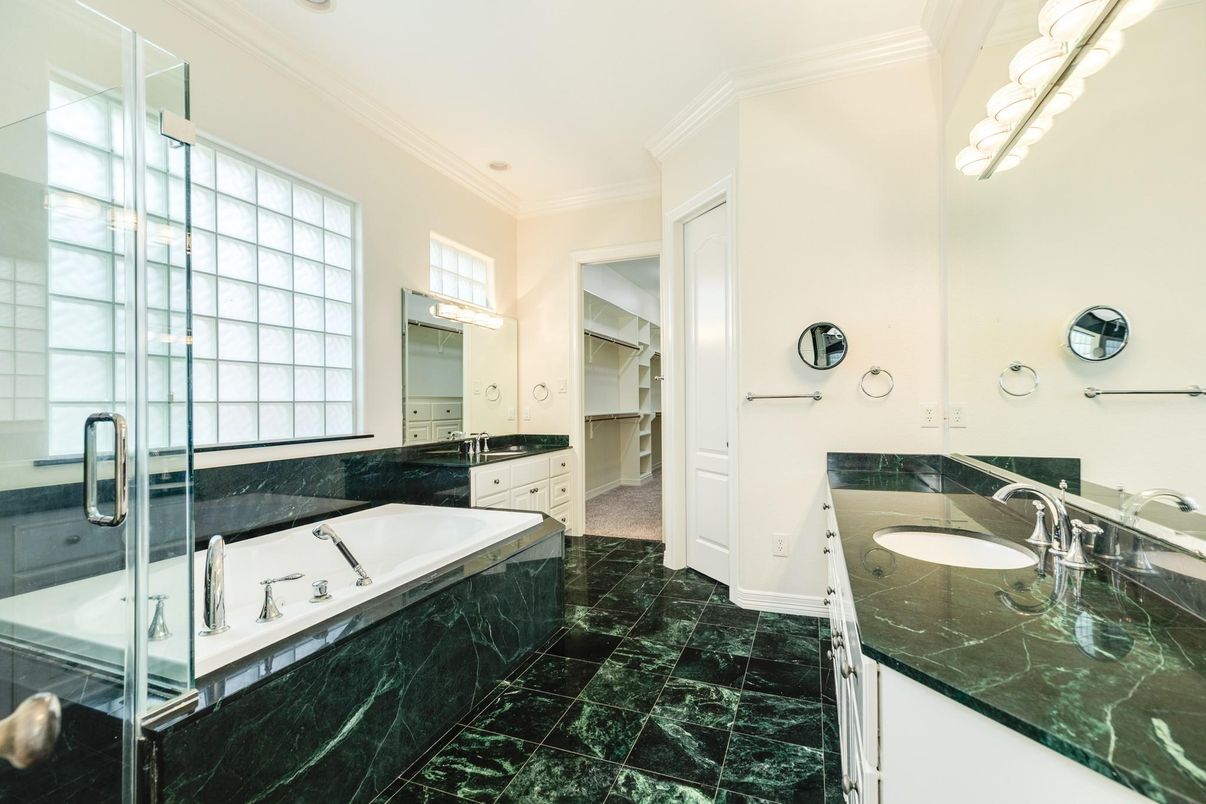 Bathroom, Dual Sink Vanities, Glass Shower, Interior, Marble
