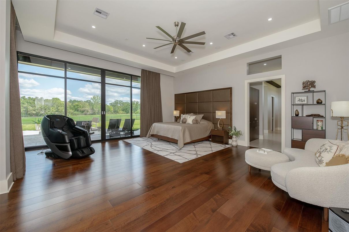 Bedroom, Interior, Recessed Lighting, Wood Texture Flooring