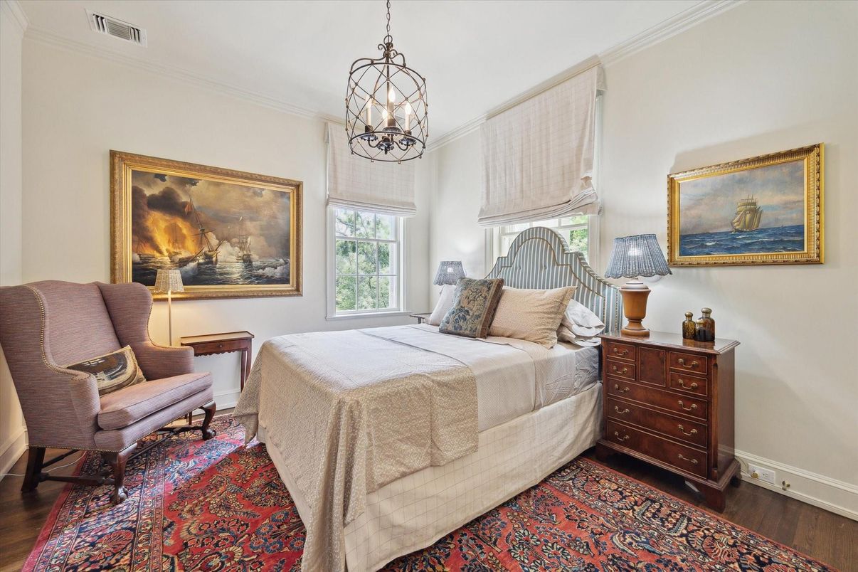 Bedroom, Interior, Pendant Lights, Wood Texture Flooring