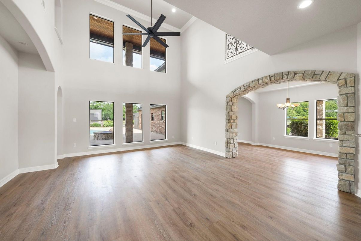 Empty room, Interior, Pendant Lights, Recessed Lighting, Wood Texture Flooring