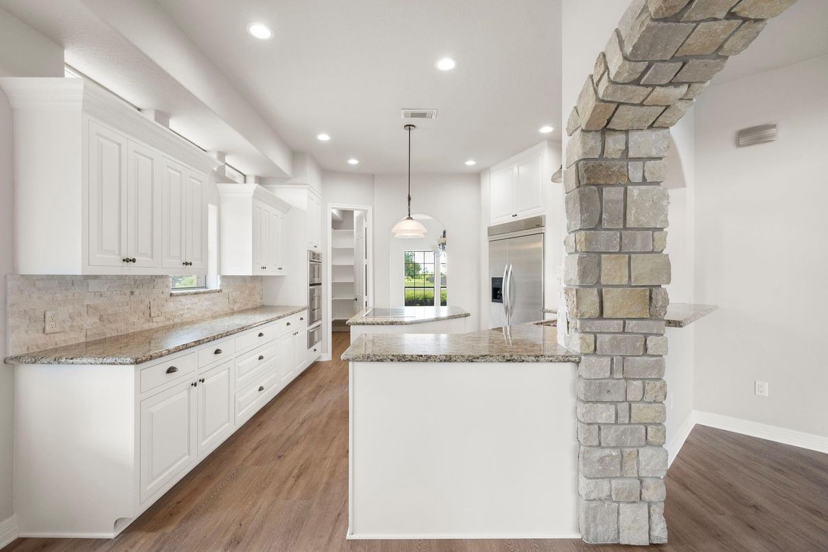 Interior, Kitchen, Pendant Lights, Recessed Lighting, Wood Texture Flooring