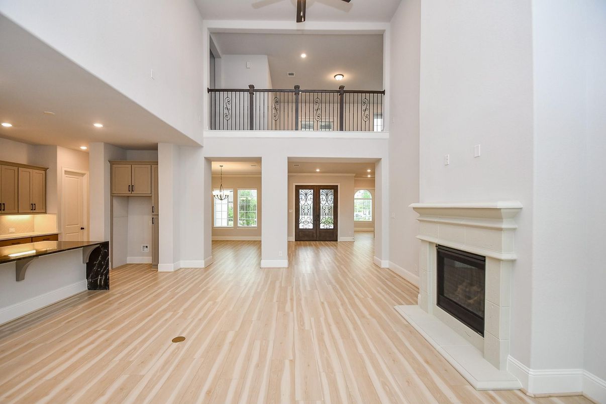 Fireplace, Interior, Recessed Lighting, Wood Texture Flooring