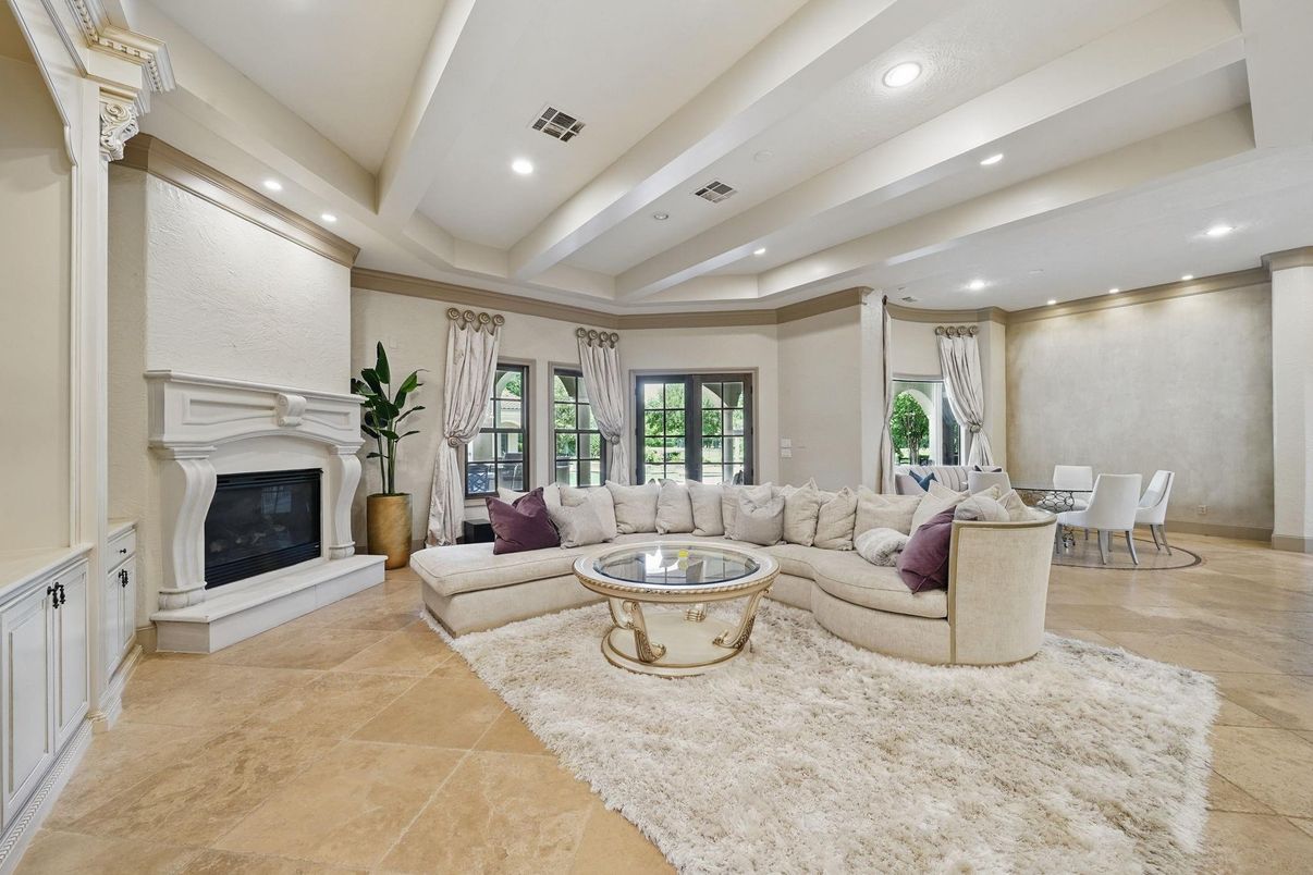 Dining room, Fireplace, Interior, Living room, Recessed Lighting