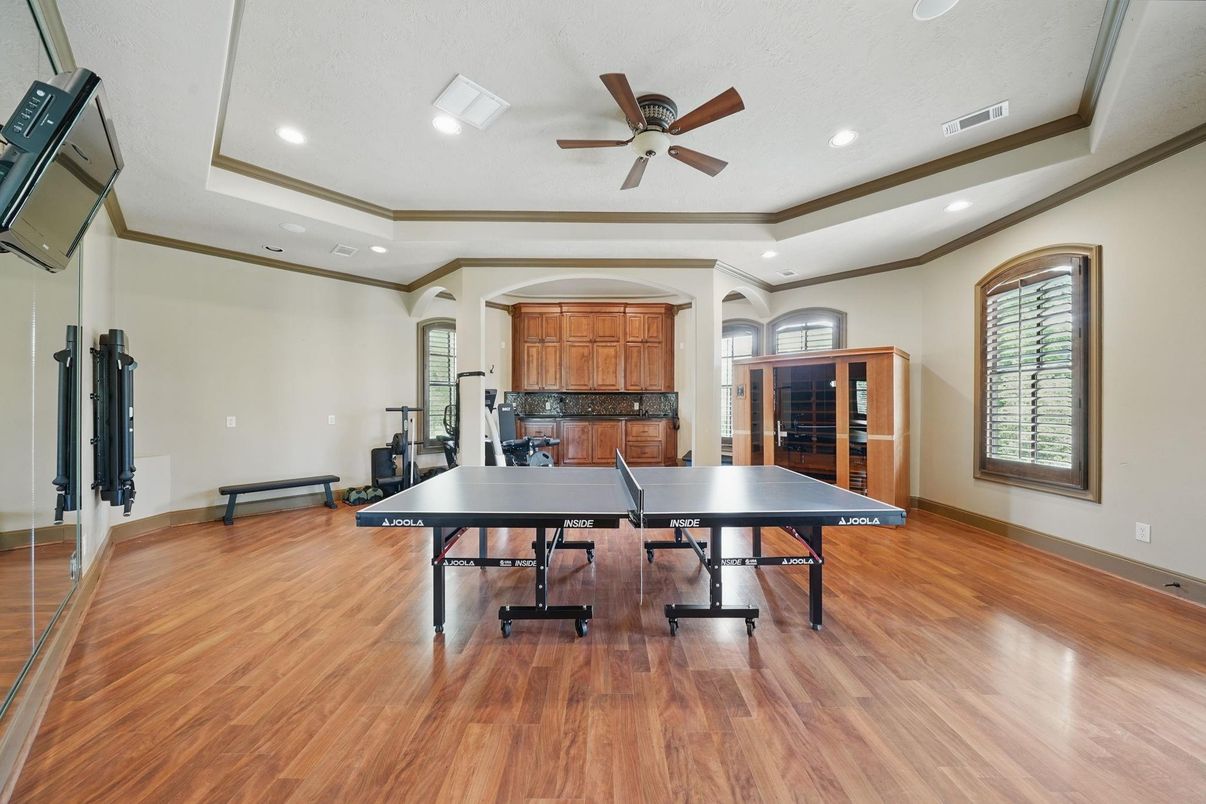Game Room, Interior, Recessed Lighting, Wood Texture Flooring