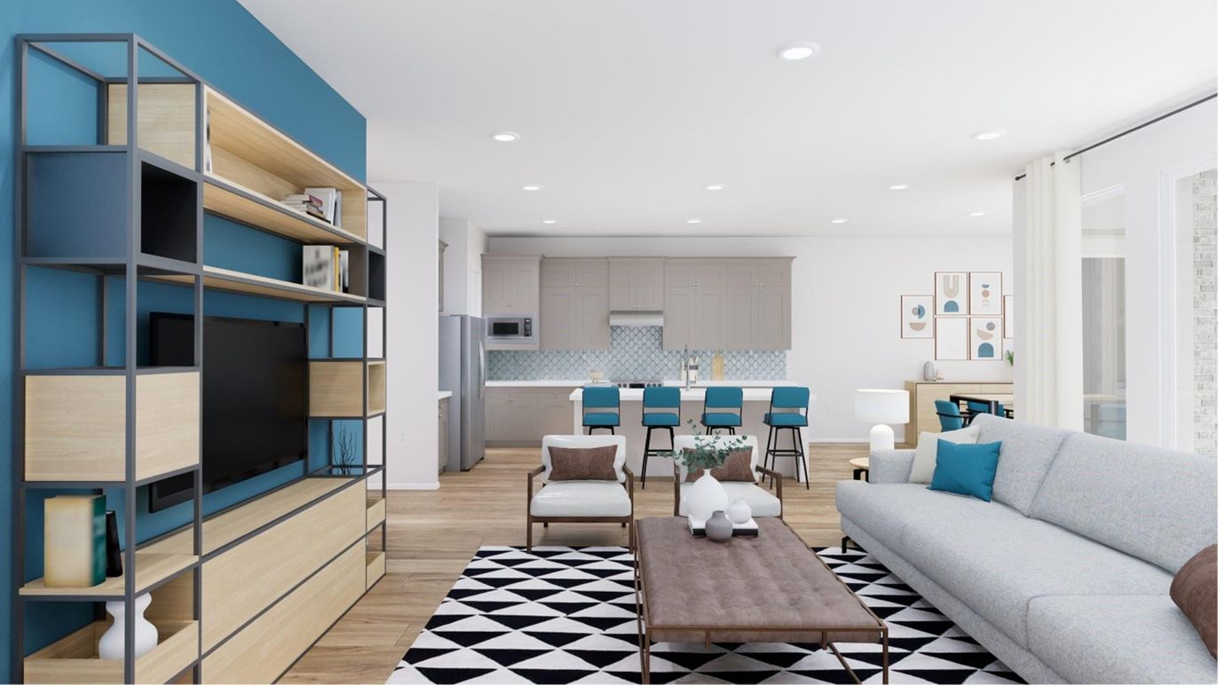 Interior, Kitchen, Living room, Recessed Lighting, Wood Texture Flooring