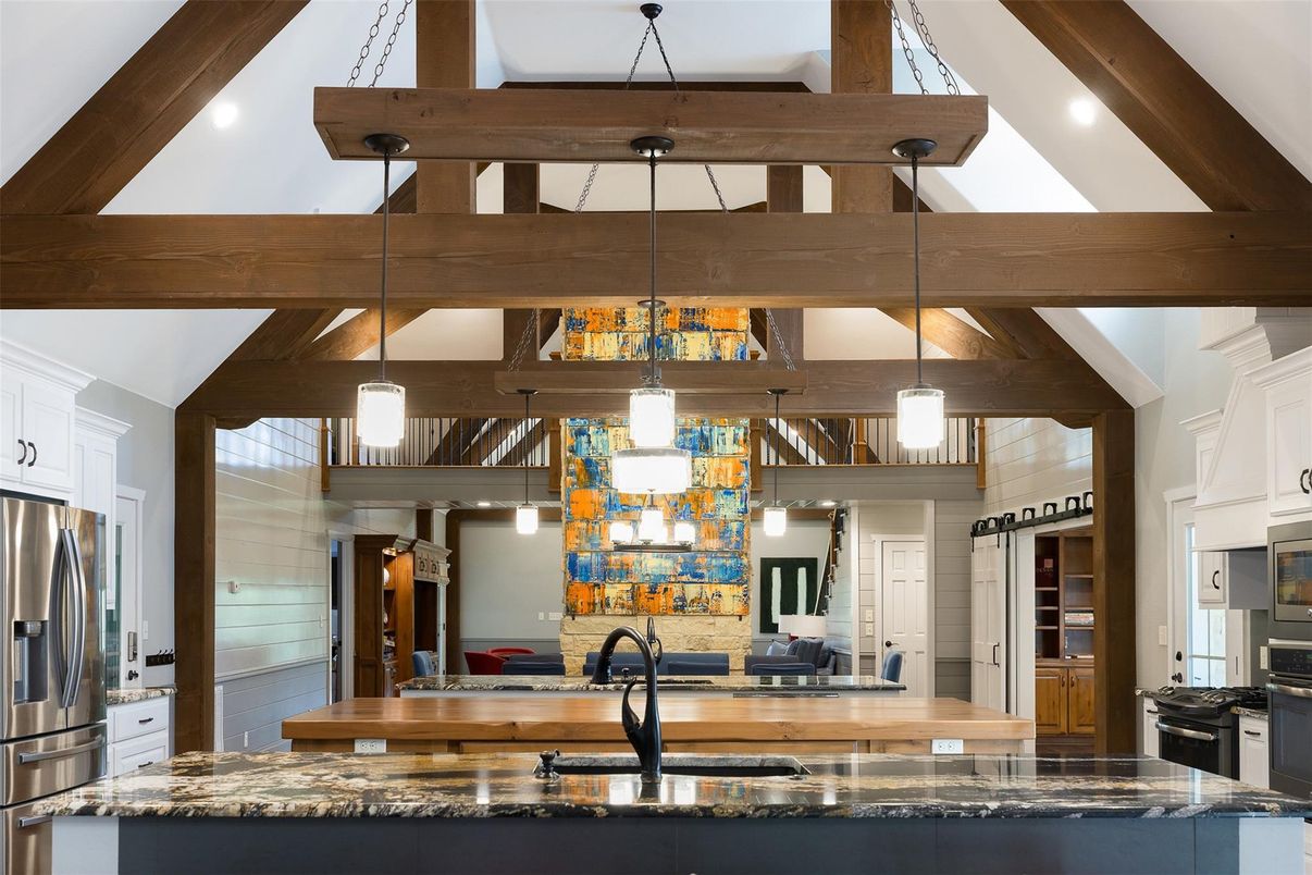 Interior, Kitchen, Pendant Lights, Recessed Lighting, Wooden Beams