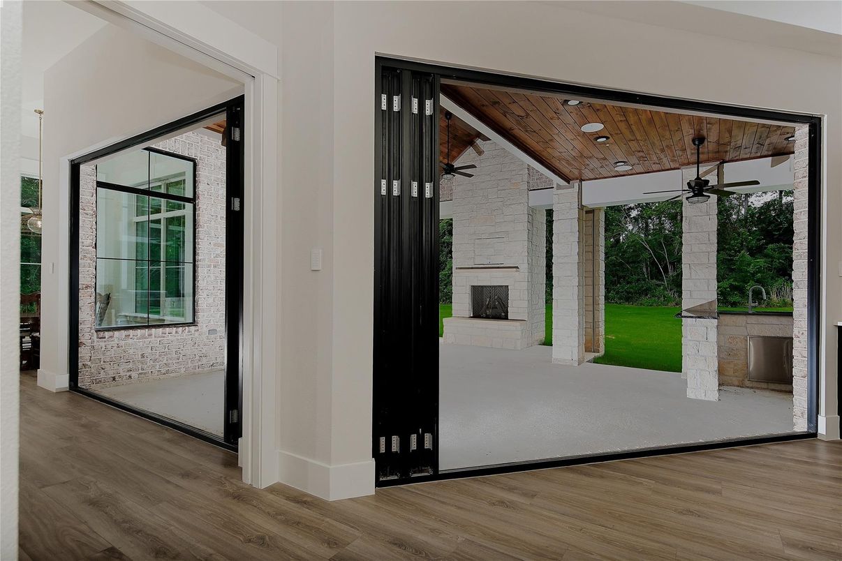 Interior, Recessed Lighting, Stone Walls, Wood Texture Flooring