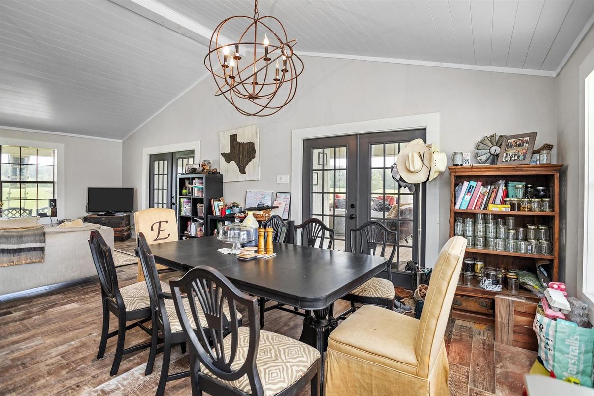 Chandelier, Dining room, Interior, Wood Texture Flooring