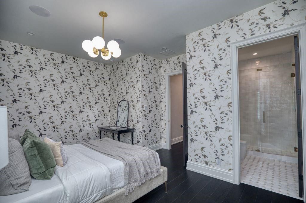 Bathroom, Bedroom, Glass Shower, Interior, Pendant Lights, Recessed Lighting, Wood Texture Flooring