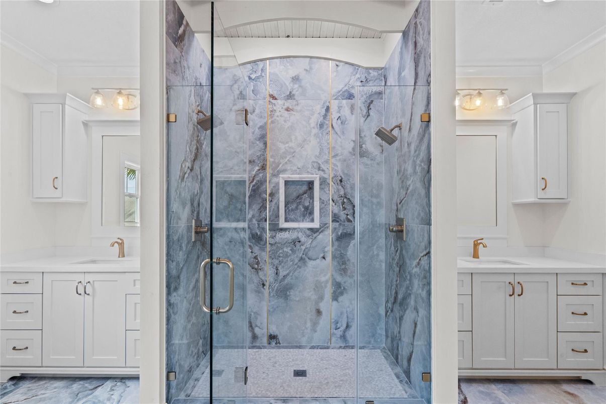 Bathroom, Glass Shower, Interior, Marble Walls