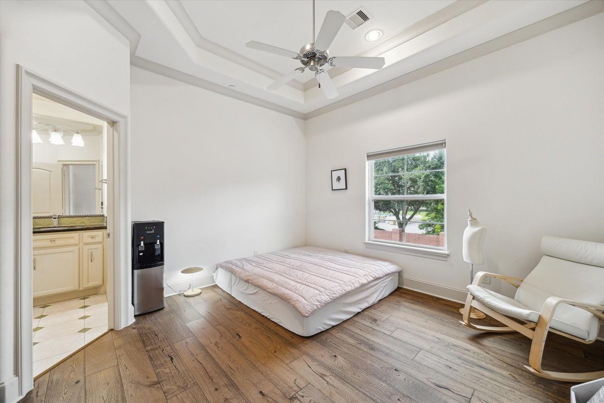 Bedroom, Interior, Recessed Lighting, Wood Texture Flooring