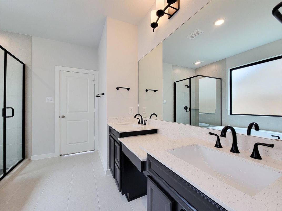 Bathroom, Dual Sink Vanities, Glass Shower, Interior, Recessed Lighting