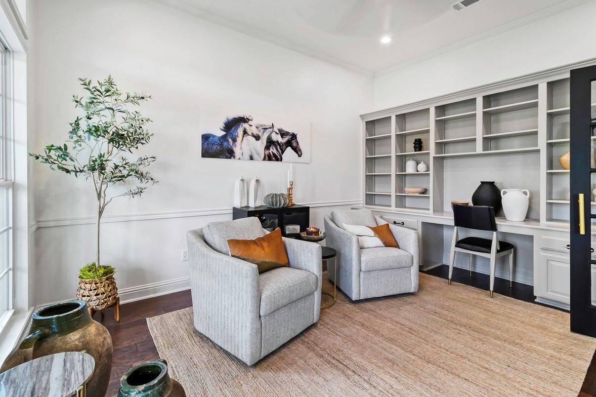Home Office, Interior, Recessed Lighting, Wood Texture Flooring