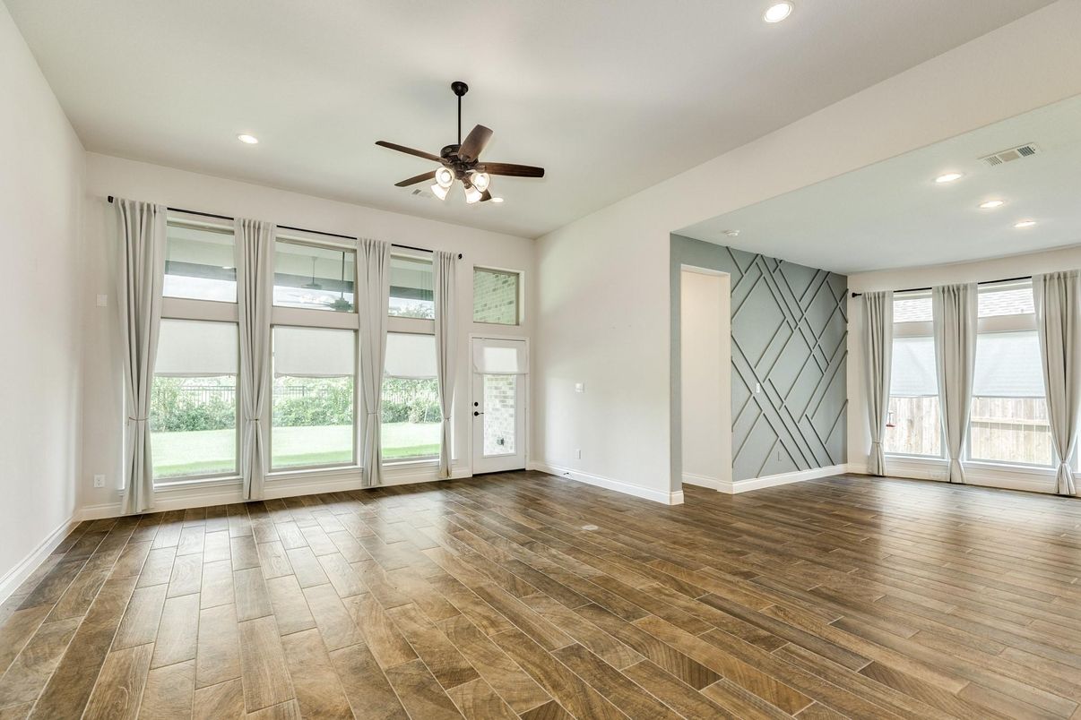 Empty room, Interior, Recessed Lighting, Wood Texture Flooring