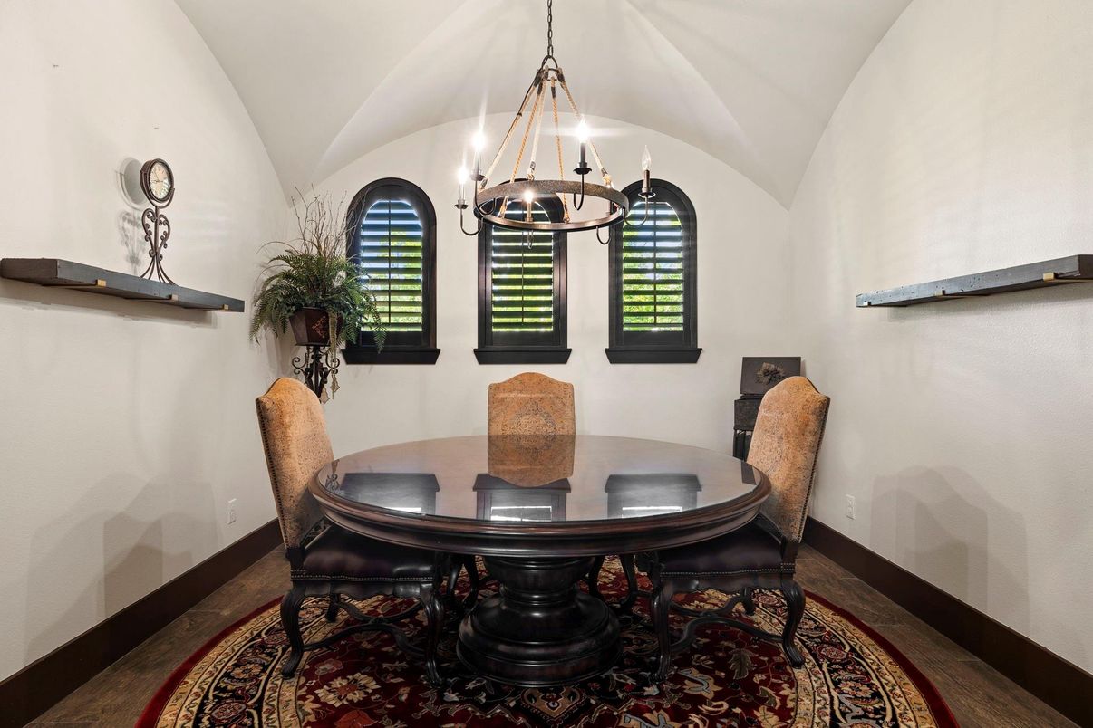 Dining room, Interior, Pendant Lights, Wood Texture Flooring