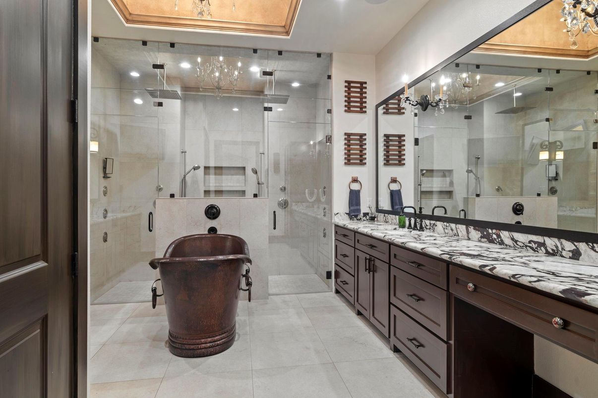 Bathroom, Dual Sink Vanities, Glass Shower, Interior, Recessed Lighting