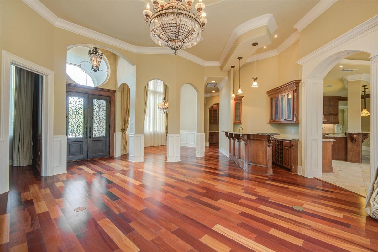 Chandelier, Interior, Pendant Lights, Recessed Lighting, Wood Texture Flooring