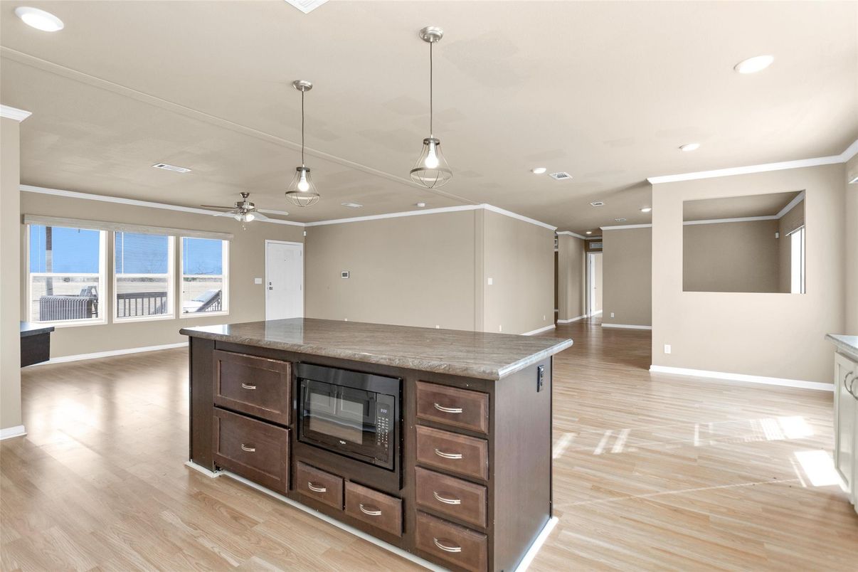 Interior, Kitchen, Pendant Lights, Recessed Lighting, Wood Texture Flooring