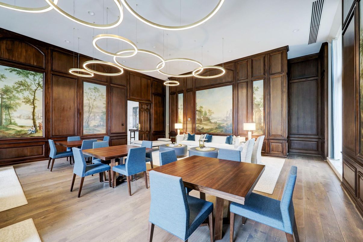Dining room, Interior, Pendant Lights, Wood Texture Flooring, Wooden Walls