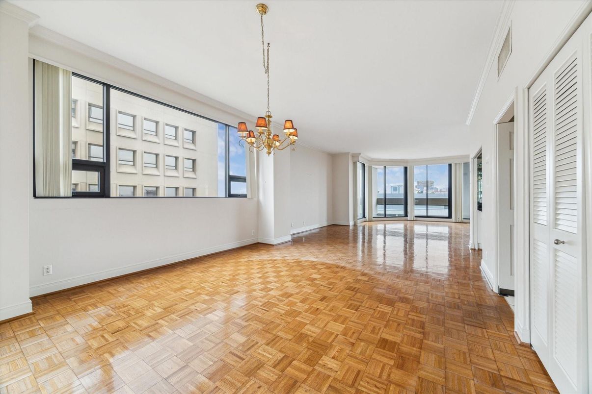 Chandelier, Empty room, Interior, Wood Texture Flooring