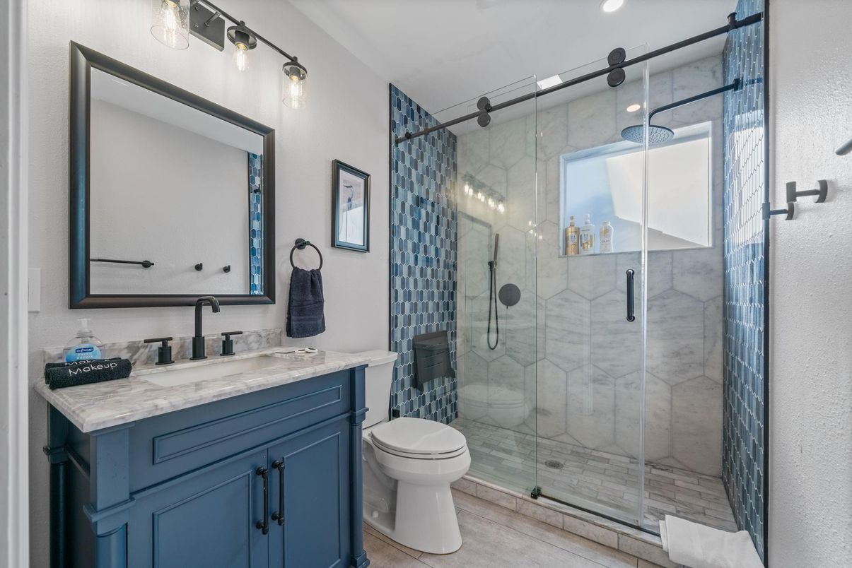 Bathroom, Glass Shower, Interior, Marble Walls, Recessed Lighting