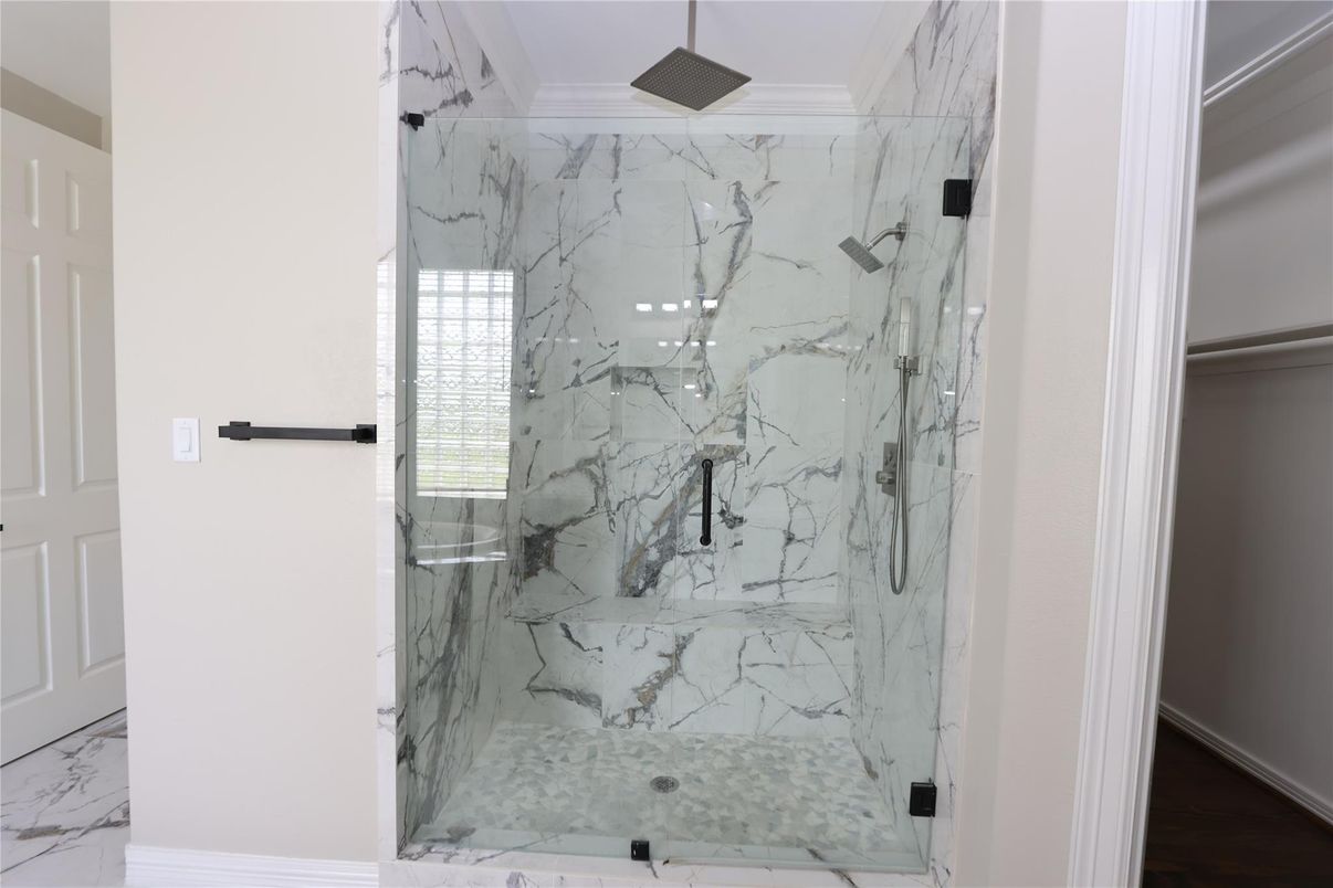 Bathroom, Glass Shower, Interior, Marble, Marble Walls