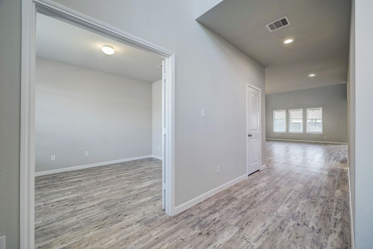 Empty room, Interior, Recessed Lighting, Wood Texture Flooring