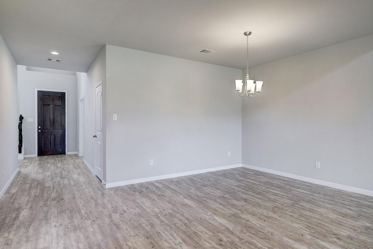 Chandelier, Empty room, Interior, Pendant Lights, Recessed Lighting, Wood Texture Flooring